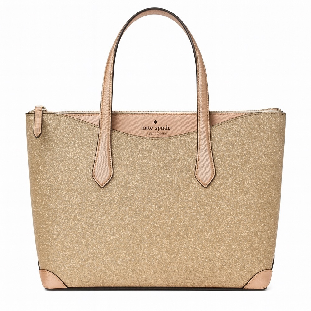 Kate Spade Lola Tinsel Shimmer Glitter Rose Gold Tote Bag